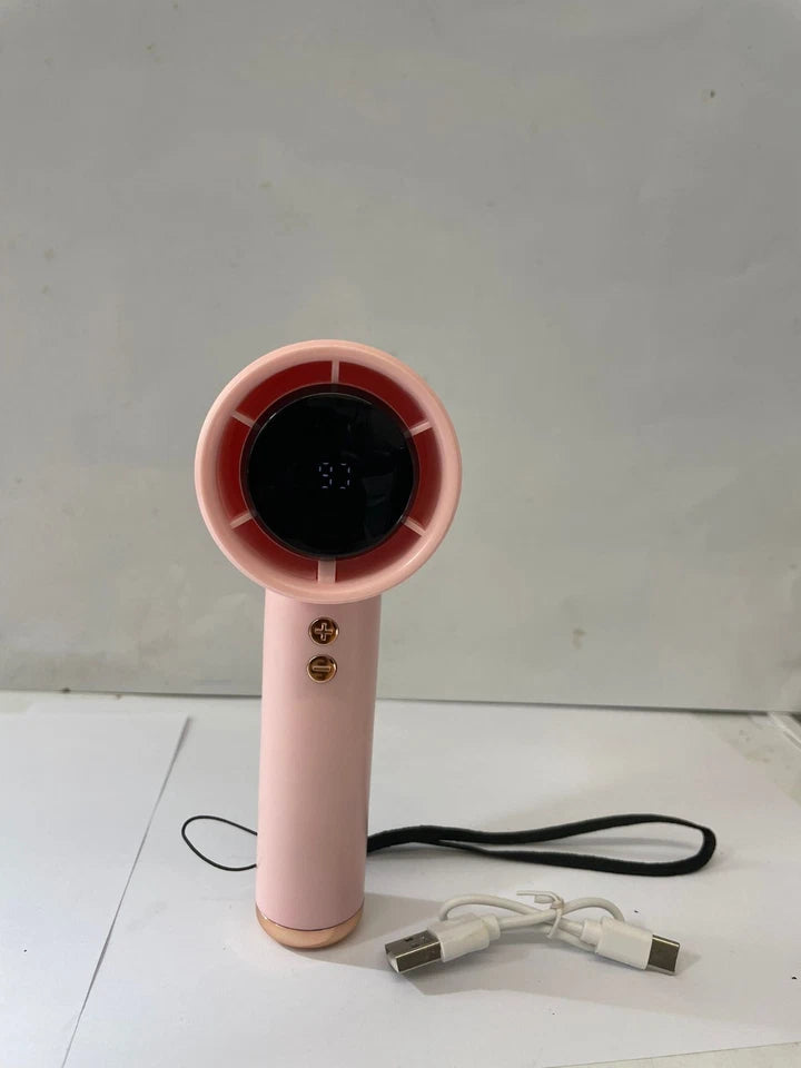 FAN Digital Handheld Small Fan Rechargeable Portable USB Cooling Fan with LED Display – Pink