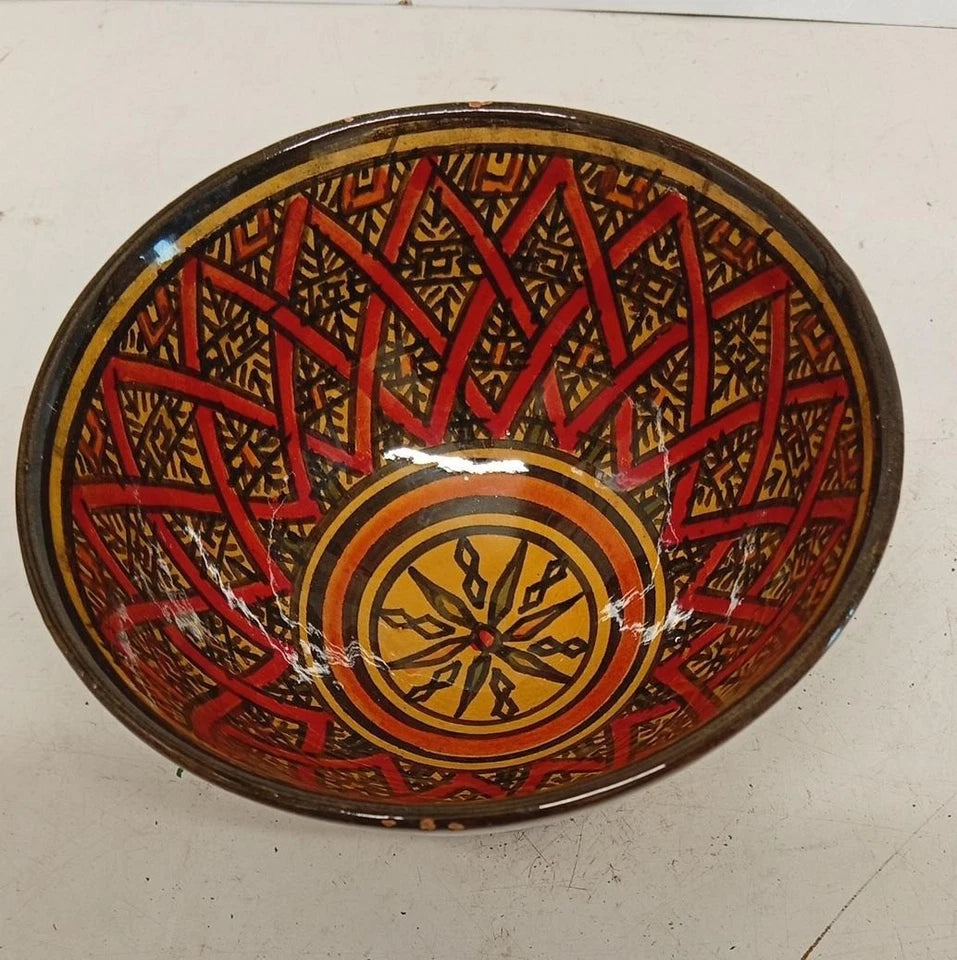 2 x Moroccan Hand Painted Ceramic Bowls Decorative Dish Set