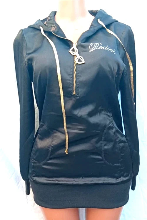 Secret Collection Black Graphic Zip Hoodie Tunic Top M/L