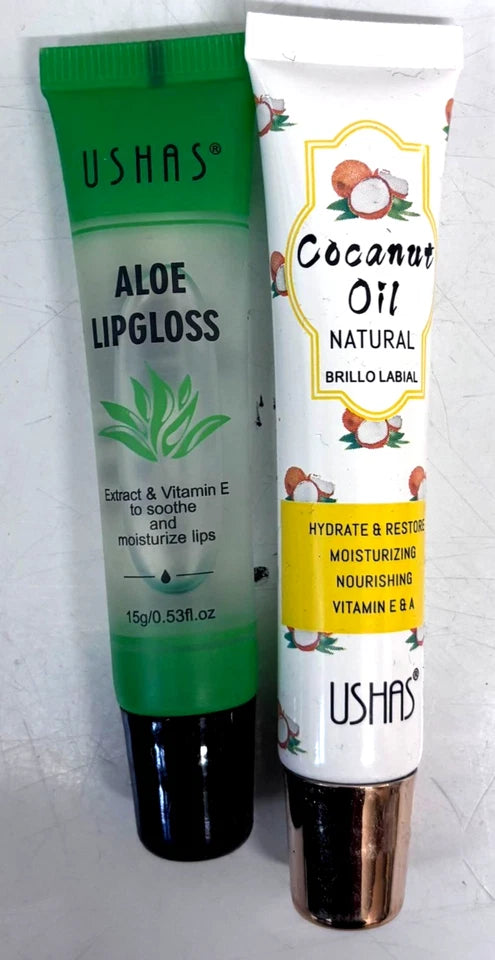 Ushas Aloe & Coconut Oil Lip Gloss Set – Hydrating Moisturising Lip Care 15g Each
