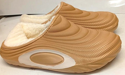 Unisex Fleece Lined Slip-On Slippers Beige UK 8–9 / EU 42–43 Cosy Indoor Shoes