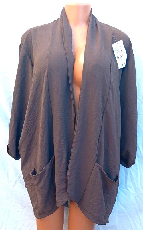 Porte A Porte Fashion Brown Open Front Cardigan Jacket