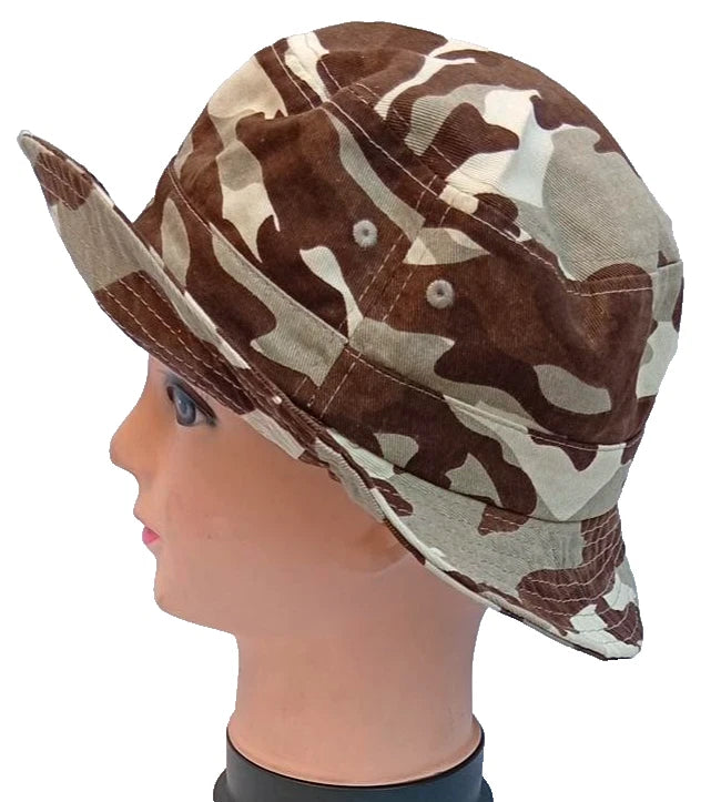 Camo Bucket Hat Brown Beige Camouflage Boonie Sun Hat One Size Unisex M - S