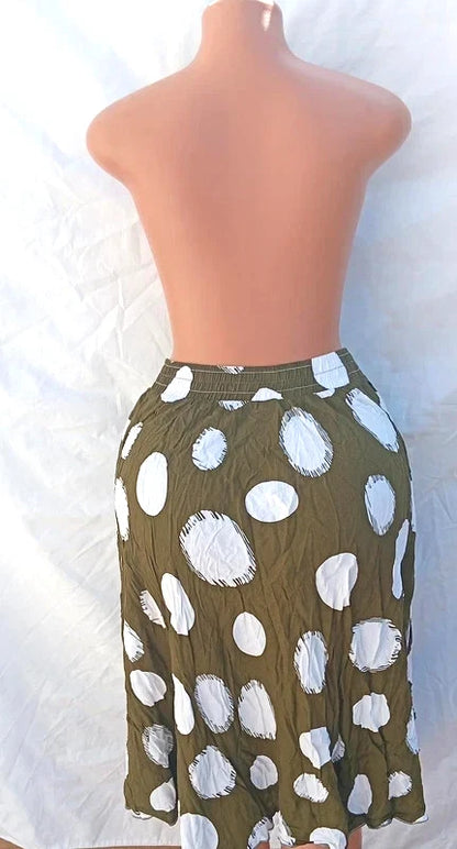 Firebird’s Khaki Green Polka Dot Midi Skirt