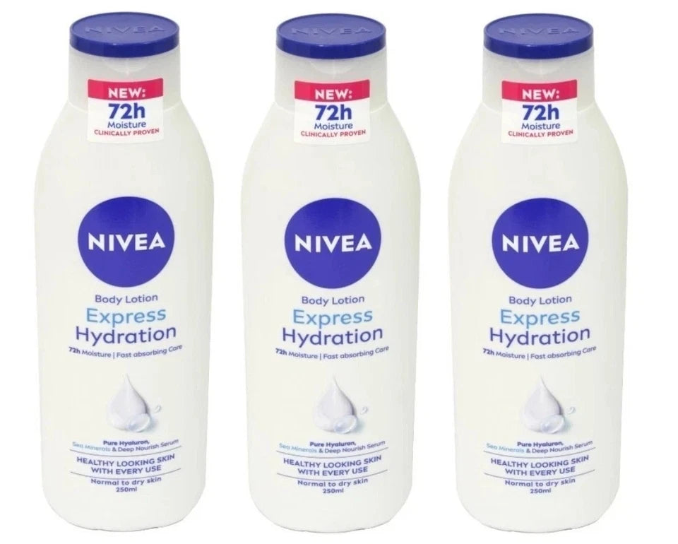 3x NIVEA Express Hydration Body Lotion Normal to Dry Skin 250ml