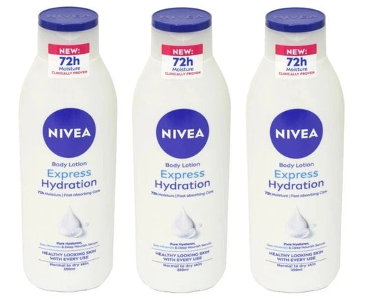 3x NIVEA Express Hydration Body Lotion Normal to Dry Skin 250ml