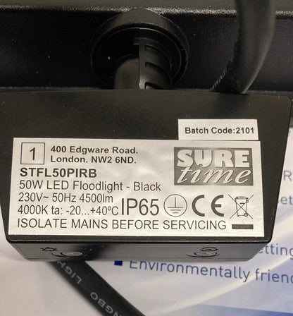 50W LED PIR Floodlight 4500 Lumens IP65 Security Light STFL50PIRB