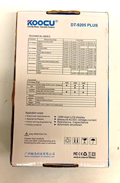 DT-9205 Digital Multimeter - Fully Automatic Protection