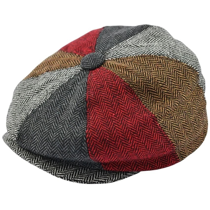 Herringbone Tartan Patch Newsboy Cap – Multi Colour - Size 57cm (Medium)