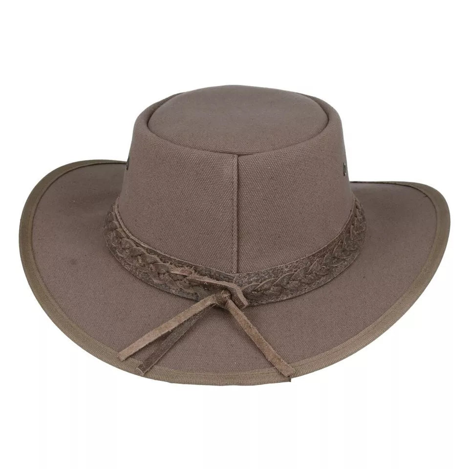 Waxed Canvas Australian Western Outback Cowboy Hat - Medium (58cm) -Brown