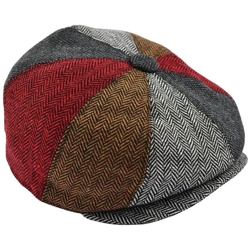 Herringbone Tartan Patch Newsboy Cap – Multi Colour - Size 57cm (Medium)