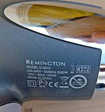 Remington D-3415 Hair Dryer 2000W Dual Voltage Black & Silver Hairdryer