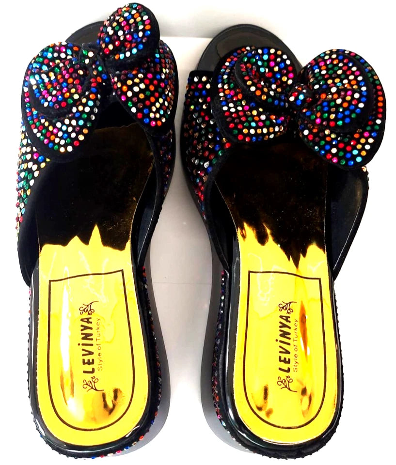 Levinya Women's Slide Sandals – Multicolour Gem Bow – UK 7.5 (EU Sizes 41)
