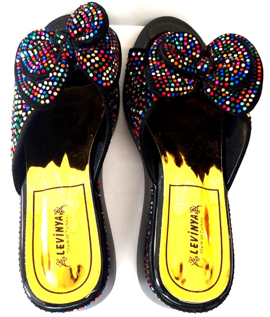 Levinya Women's Slide Sandals – Multicolour Gem Bow – UK 7.5 (EU Sizes 41)