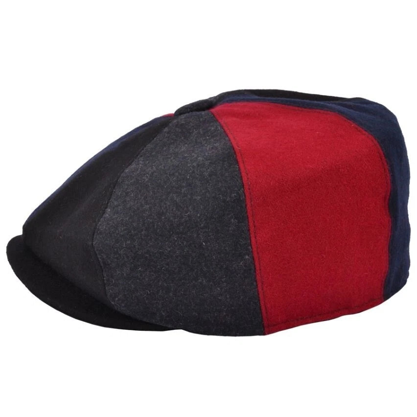 Men’s Navy, Grey & Black Patchwork Newsboy Cap – Bold Heritage Style