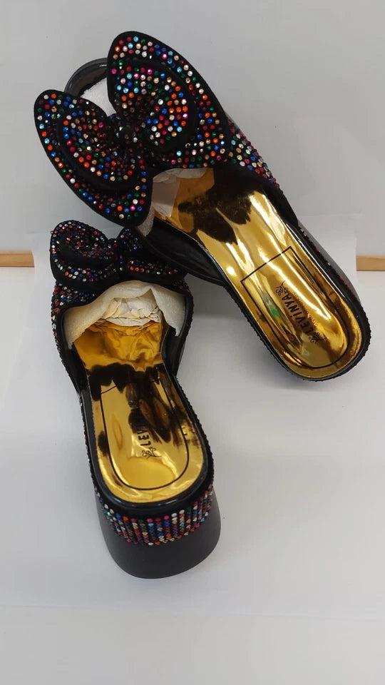 Levinya Women's Slide Sandals – Multicolour Gem Bow – UK 7.5 (EU Sizes 41)