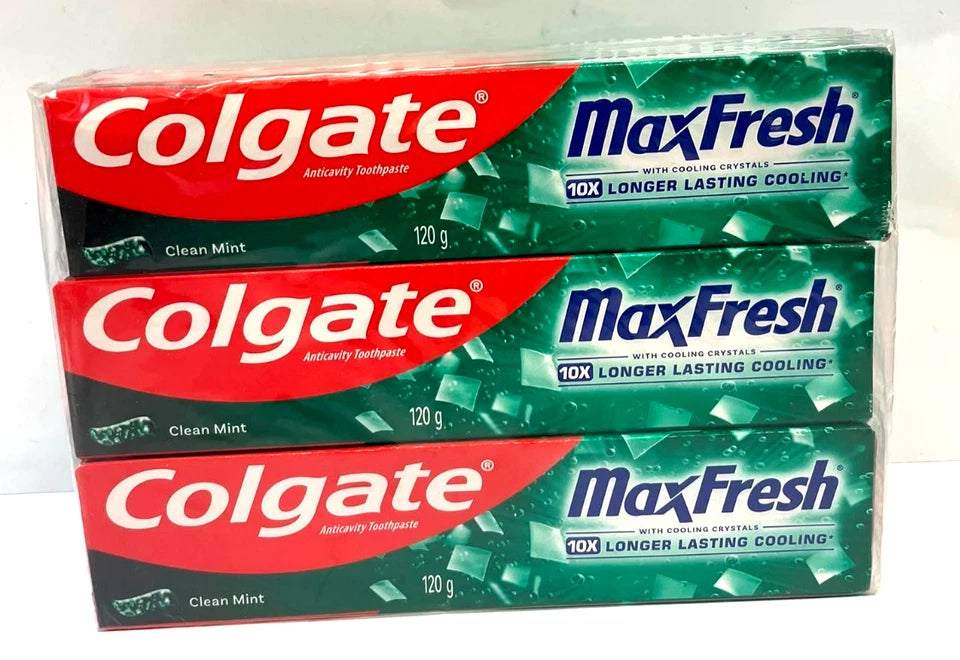 3 x Colgate MaxFresh Clean Mint Anticavity Toothpaste 120g Each - Exp Oct. 2028