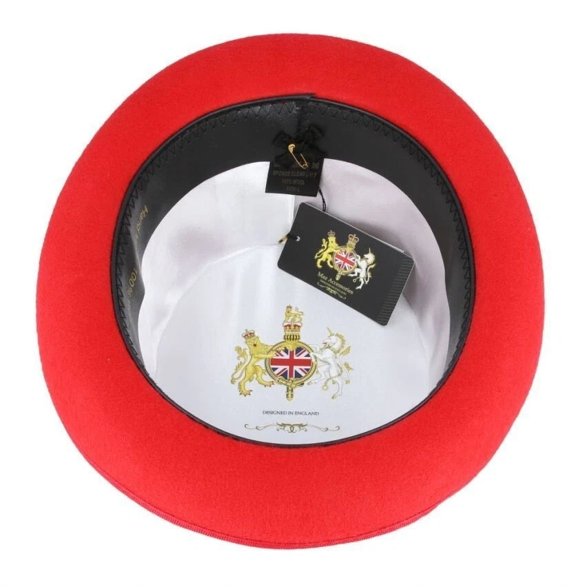 Wool Felt Top Hat – Red with Removable Feather – Size: Large 59cm (7 1/2)