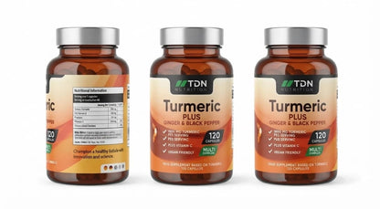 3 x TDN Nutrition Turmeric Plus Ginger & Black Pepper Vitamin C 120 Capsules