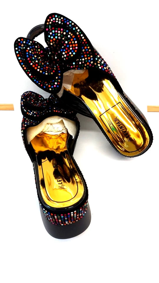 Levinya Women's Slide Sandals – Multicolour Gem Bow – UK 6.5 (EU Sizes 40)