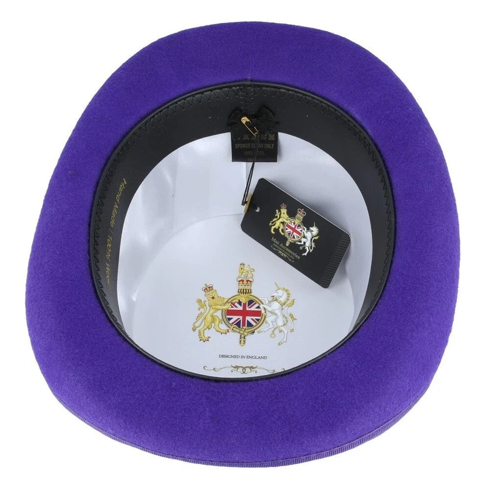 Wool Felt Top Hat – Purple with Feather - Large 59cm (7 1/2)