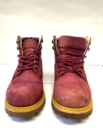 Women’s Maroon Lace-Up Ankle Boots UK 5 Leather Hiking Style Chunky Sole