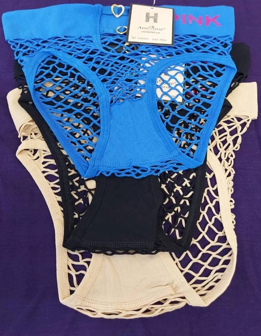 Sexy Fishnet Mesh Panties – Blue, Black & Nude | Women's Lingerie | Free Size