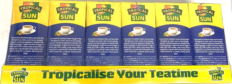 6 x Tropical Sun Noni Ginger Tea Caffeine-Free, 20 Tea Bags Each