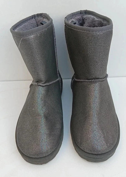 Grey Faux Fur Lined Winter Boots UK 8 EU 42 Mid Calf Warm Snow Boots