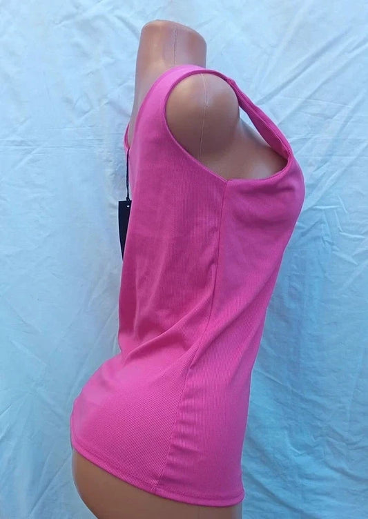 Diversa Pink Ribbed Sleeveless Tank Top Uk Size M