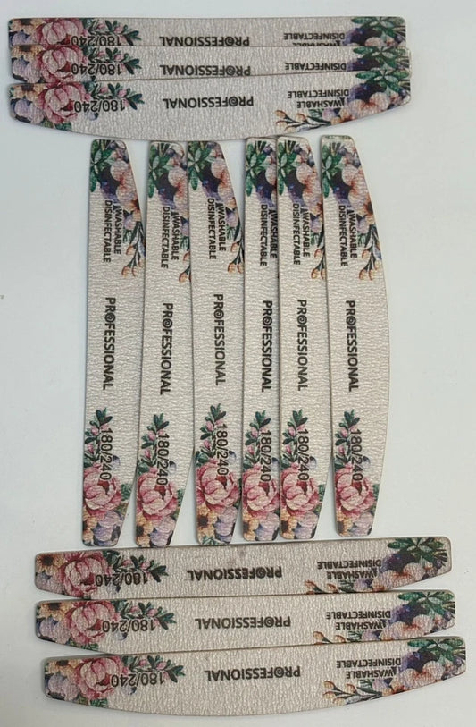 12 pieces Double-Sided Nail Files – 180/240 Grit – Washable & Disinfectable