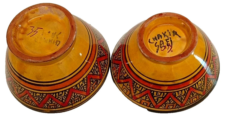 2 x Moroccan Hand Painted Ceramic Bowls Decorative Dish Set