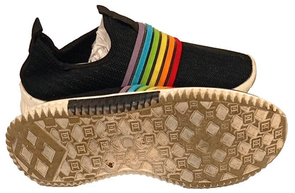 Women’s Black Slip-On Trainers Rainbow Stripe Elastic Shoes UK 4.5 / EU 37.5
