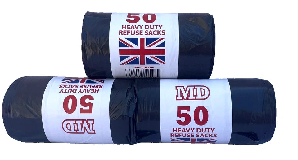 3x MD 50 Heavy Duty Refuse Sacks Rolls – 70x83cm Strong Bin Bags