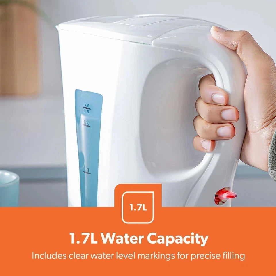 1.7L Geepas 2200W Rapid Boil Jug White Cordless Electric Kettle