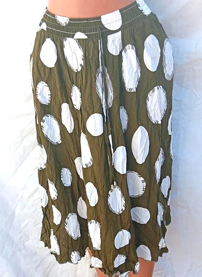 Firebird’s Khaki Green Polka Dot Midi Skirt