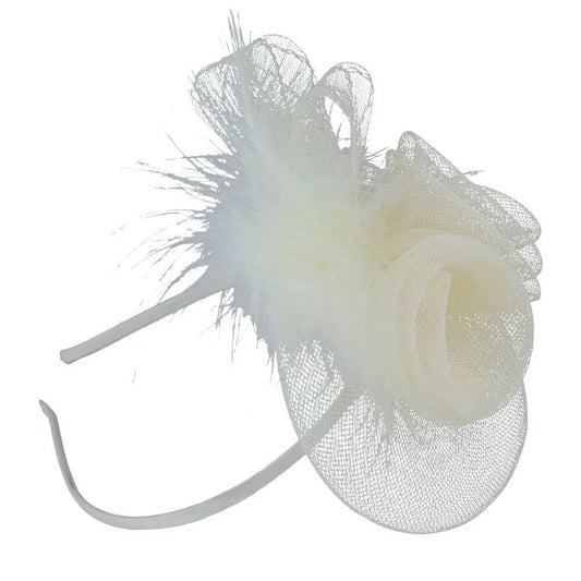 Maz Vintage Fascinator With Elegant Feather – Beige – One Size