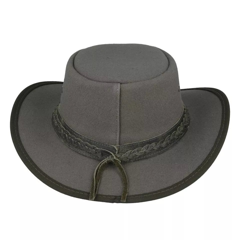 Waxed Canvas Australian Western Outback Cowboy Hat - Medium (58cm) -OLIVE COLOUR