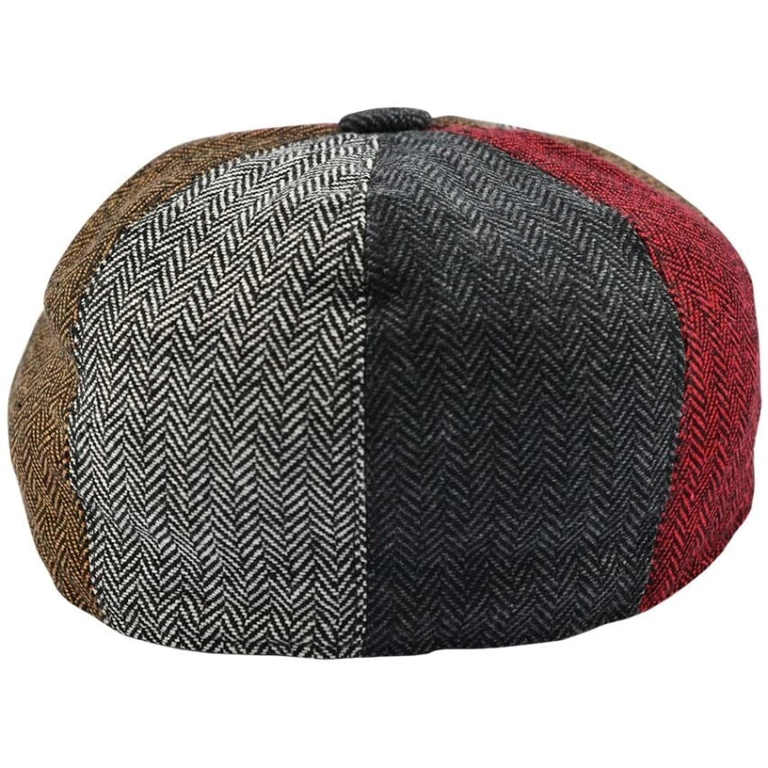 Herringbone Tartan Patch Newsboy Cap – Multi Colour - Size 59cm (Large)