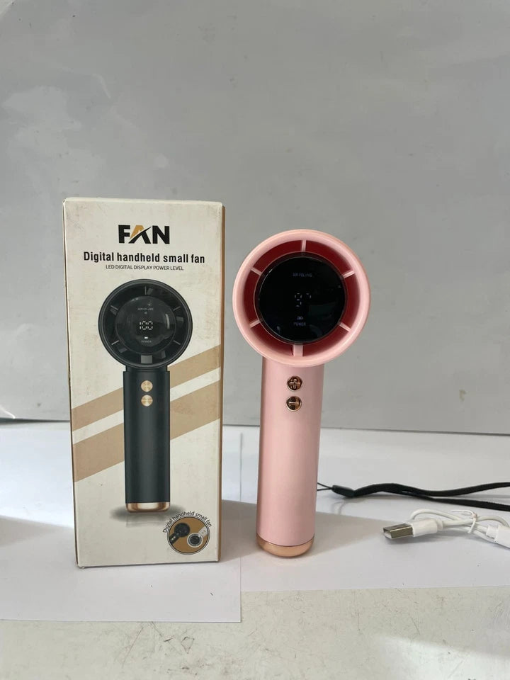 FAN Digital Handheld Small Fan Rechargeable Portable USB Cooling Fan with LED Display – Pink