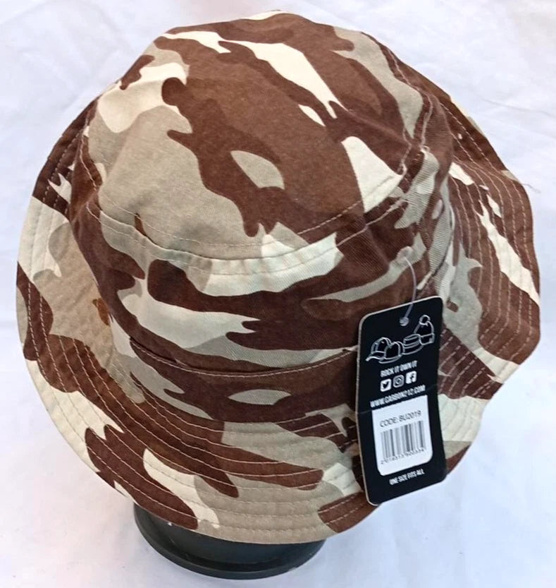 Camo Bucket Hat Brown Beige Camouflage Boonie Sun Hat One Size Unisex M - S